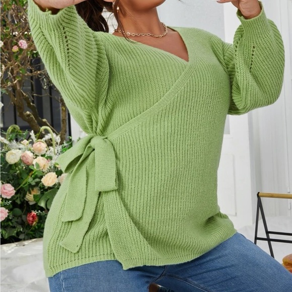 Plus size cozy knot side wrap sweater top - Picture 1 of 6